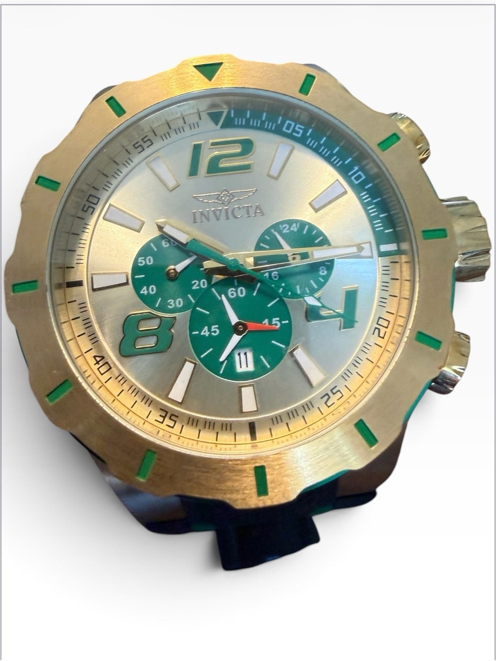 Invicta S1 Rally 21428 Men’s 52mm Gold Green Chronograph Black Silicone Watch